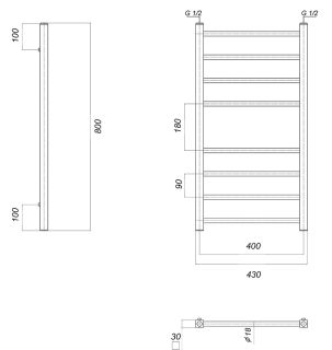 Полотенцесушитель водяной Domoterm Куба П8 400x800 хром